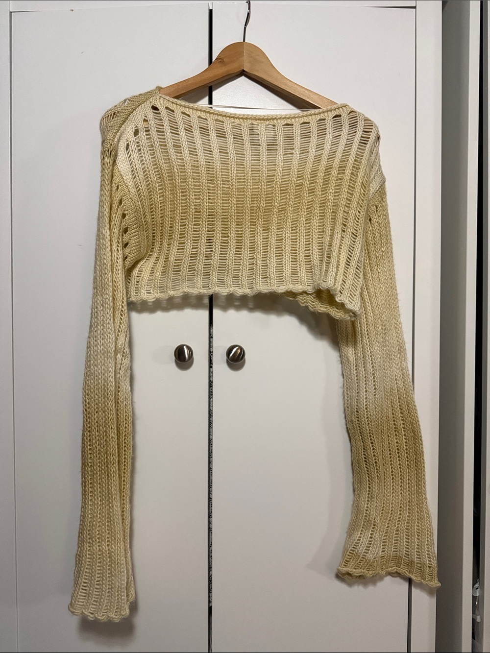 Urban Outfitters Cropped Open-Knit Off-the-Shoulder Sweater - Cream
